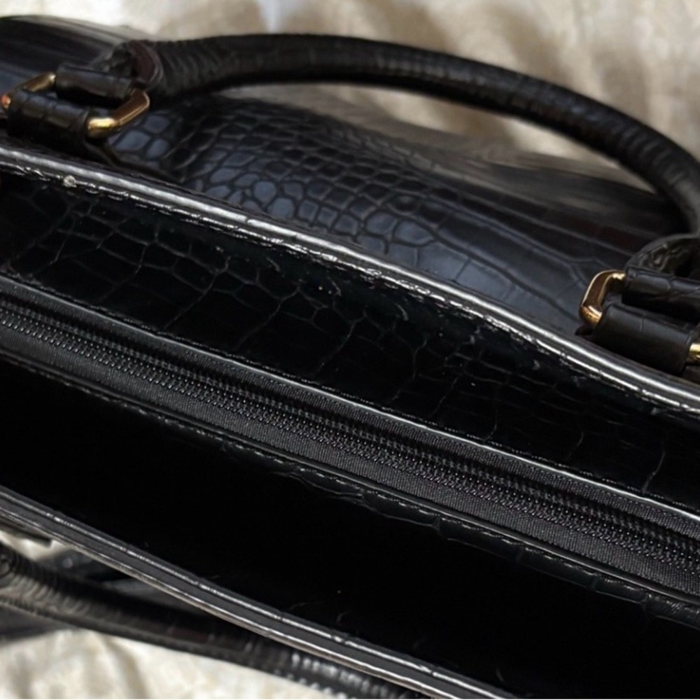 Black Croc-Embossed Shoulder Tote with Gold Accent - Picture 4 of 11